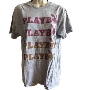 Playboy ~ Grey Tshirt ~ size Medium ~ distressed look knit